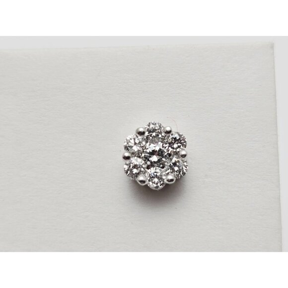 Beautiful 14K Solid White Gold Designer Round Cut Diamond Flower Stud Earrings - Picture 8 of 13